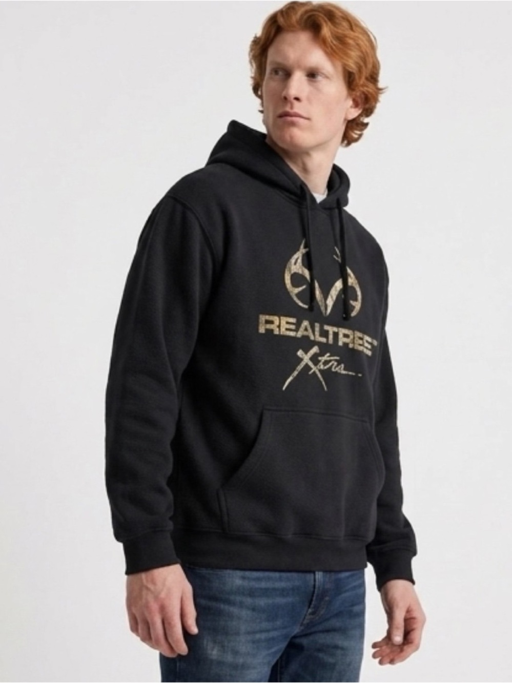 Realtree Xtra Fleece Hoodie Men's Size Large L Kangaroo Pouch Pocket Faded Black